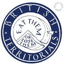 Load image into Gallery viewer, Circular logo with text 'British Territories' and a smaller Neals Yard Dairy logo in the corner.