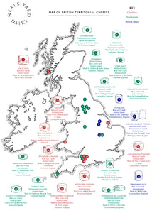 Map of British territorial cheeses with Neals Yard Dairy branding